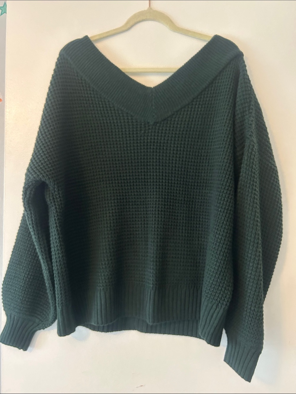 Zenana Outfitters Deep Green V-Neck Waffle Knit Sweater - Picture 2 of 3